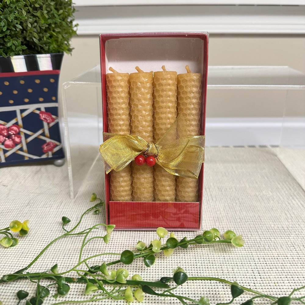 Laura Ashley Pure Beeswax Candles Handmade 4 Piece New — in Box 5 inch